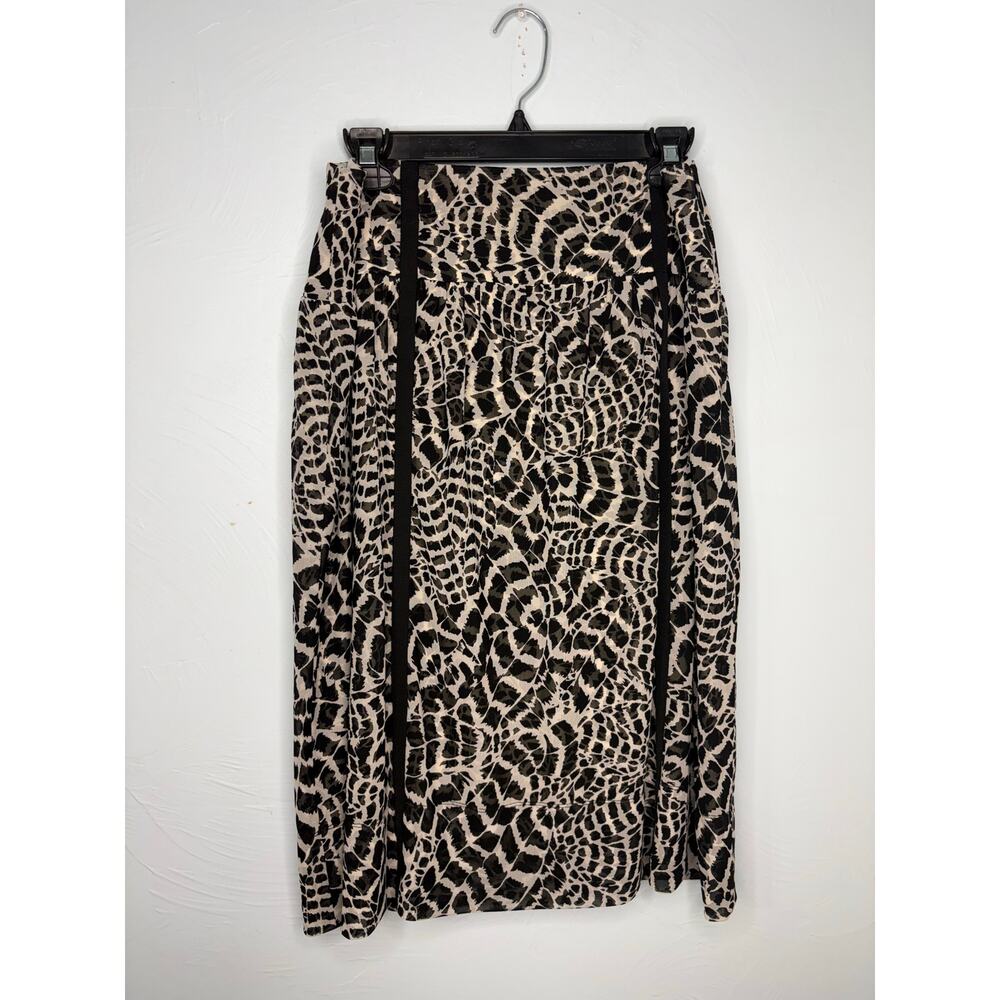St. John Sport Mesh Overlay Animal Print Midi Skirt Size 10 Black Cream - Picture 2 of 5